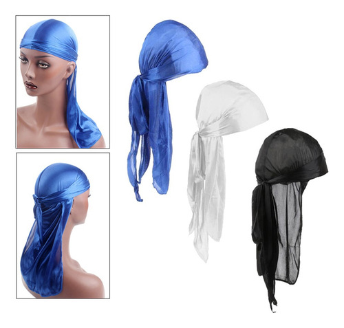 C. 3pcs Mujeres Hombres Seda Durag Cola Larga Headwrap