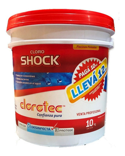 Cloro Shock Polvo Instantaneo Clorotec 10kg + 2kg Regalo Mm