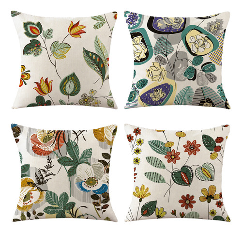 4 Juegos De Fundas De Cojín, Estampado Vegetal, 45 X 45 Cm