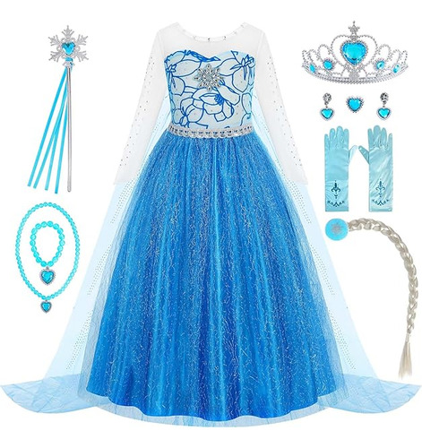 Vestido Elsa Para Niña Disfraz Frozen Traje Cosplay Vestido