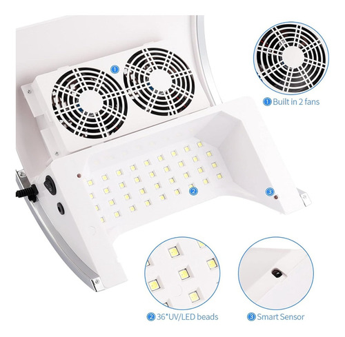 Lampara De Uñas Y Extractor De Polvo Y Olores 2 En 1 De 80w