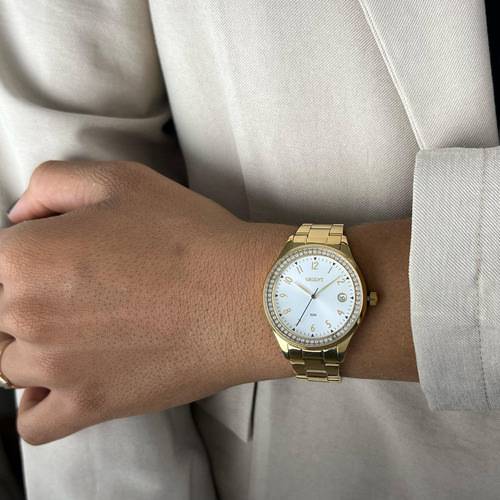 Relógio De Pulso Orient Com Corria De Aço Inoxidável Cor Dourado - Fondo Branco