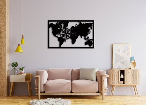 Cuadro-  Mapa Mundial - Artesanal - Mdf Calado - 35x40 