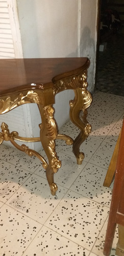 Mesa Lateral Antigua Luis Xv Marrón Y Dorado (Usado)