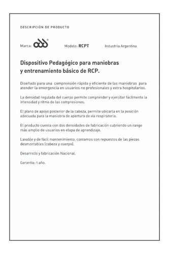 Torso Muñeco Para Rcp Básico Odd Negro