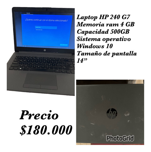 Notebook Hp 240 G7, 4gb Disco 500gb Color Gris