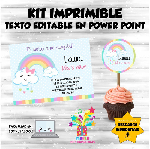 Kit Imprimible Nube Arco Iris Lluvia De Amor Texto Editable