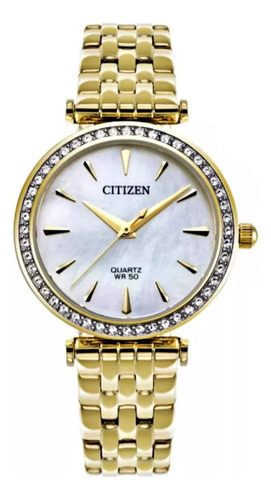 Reloj Citizen Er021250y Quartz Analogo Original Dama E-watch Color de la correa Dorado Color del bisel Dorado Color del fondo Blanco