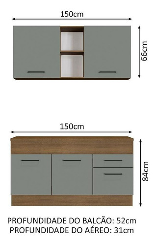 Cozinha Compacta Agata Madesa 150001 Armário Com Tampo Rci Cor Rustic/Cinza