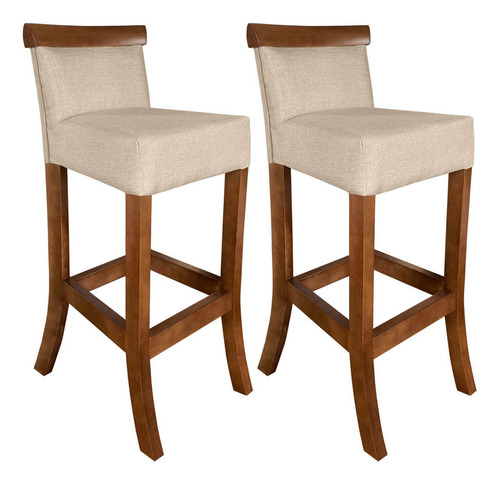 Kit Banqueta Para Cozinha Americana 2 Unidades Bistro Balcao Acabamento Da Estrutura Verniz Cor Imbuia / Bege | 75cm