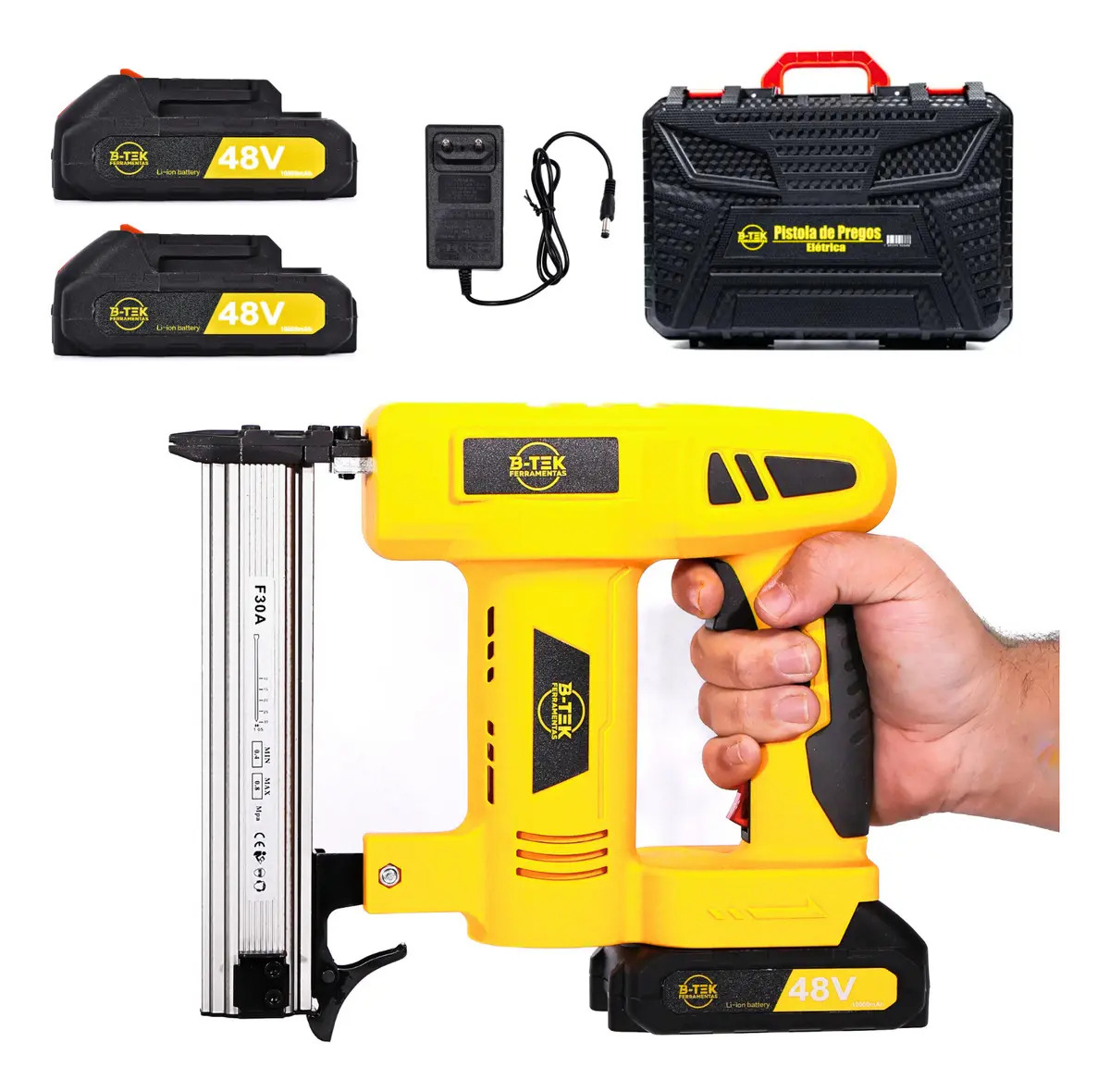 Pistola De Prego Elétrico Pinador Sem Fio Bivolt 110/220v 2 Baterias Profissional Motor Brushless P/ Madeiras, Tapeçaria, Driwall, Fixação Forte Compatível C/ Pregos E Pinos Tipo F