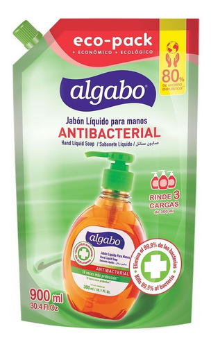 Caja X24 Jabón Líquido Antibacterial 900ml Eco-pack Algabo