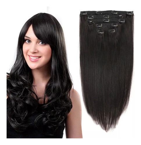 Clip Tic Tac Em Cabelo Natural Humano Preto 40cm 70g 6 Peças