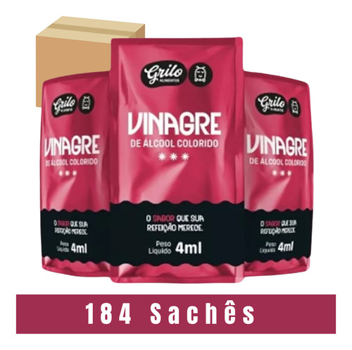 Sachê Vinagre Grilo Alimentos 4ml Caixa Com 184 Und