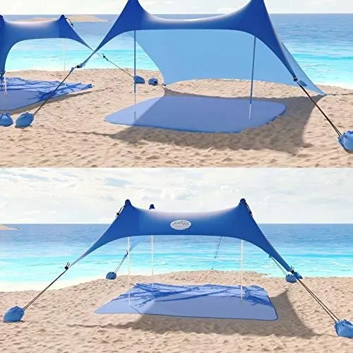 Toldo Playa Familiar Upf 50+ 10x10ft Con 4 Postes Aluminio
