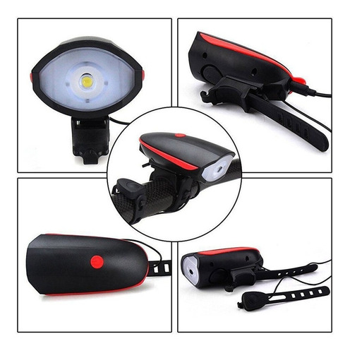Kit Farol Bike C/ Buzina Recarregável + Sinalizador Traseiro