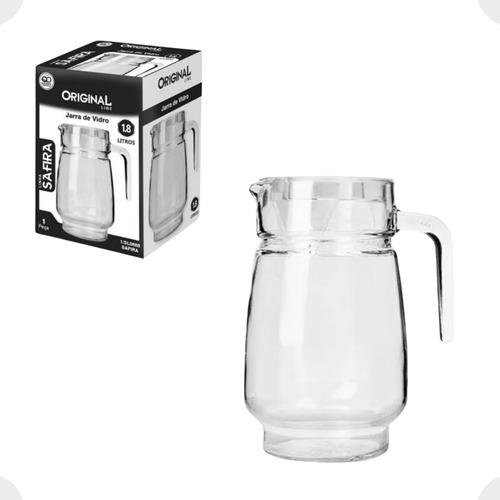 Jarra Vidro 1,8 Litro C/tampa Linha Safira Suco Água Vinho