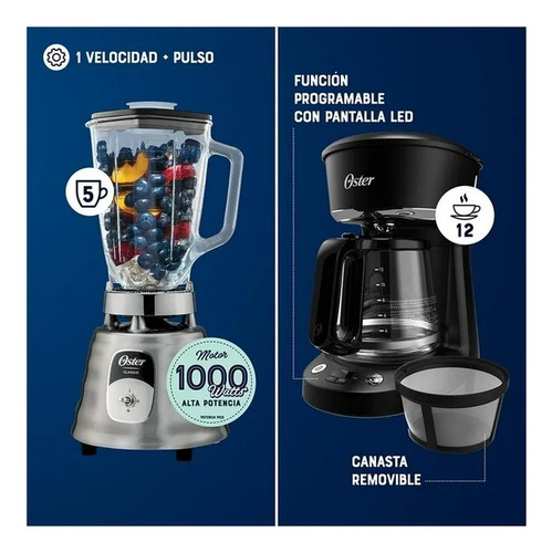 Combo Oster 5 Elementos De Lux 2213717 Acero Y Tritura Hielo
