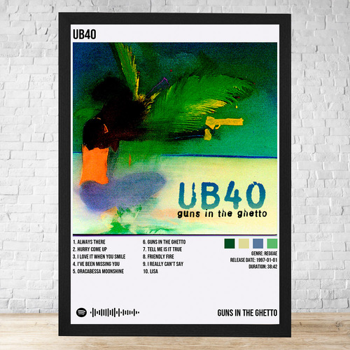 Cuadro Ub40 Guns In The Ghetto 30x40 Con Vidrio Y Marco C754 Negro Clasico