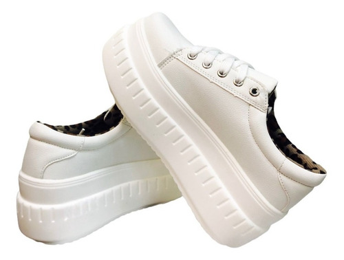 Zapatillas Mujer Blancas Plataforma Caña Baja Livianas