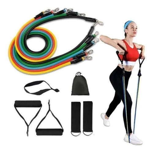Imagem 2 de 5 de Kit Elástico Extensor 11 Peças Treinamento Pilates Fitness