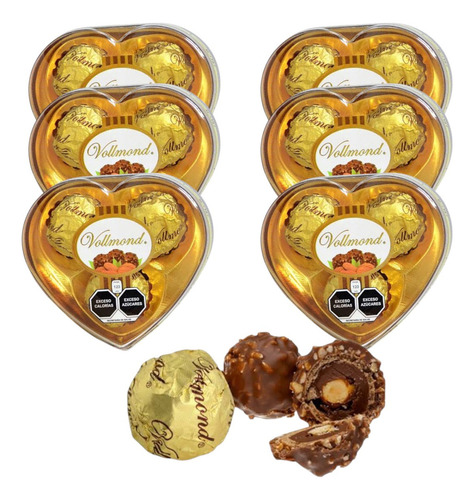 Vollmond Chocolate 5 Corazón De 3pz C/u Oblea Cacahuate E