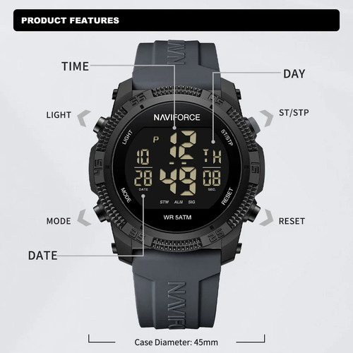 Reloj Electrónico Naviforce De 50 M Con Correa De Silicona D