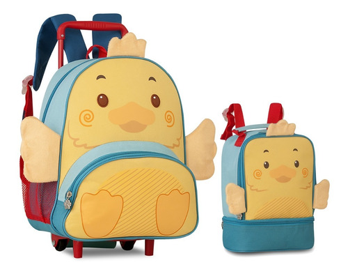 Kit Mochila De Rodinha + Lancheira Térmica Infantil Tubarao