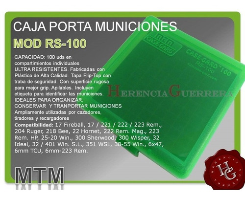 Imagen 2 de 7 de Caja Porta Municiones Mtm Rs-100 221/222/223 Rem 204 Ruger