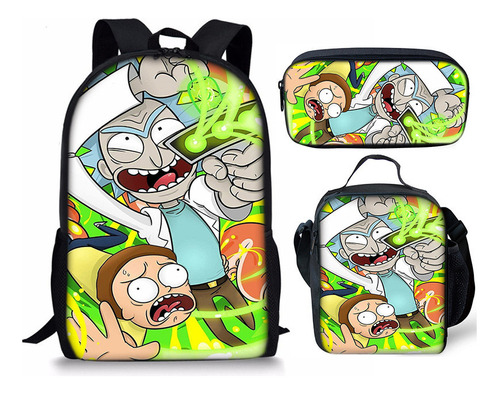 Rick Y Morty Mochila Número De 3 Piezas Mochila Estudiante