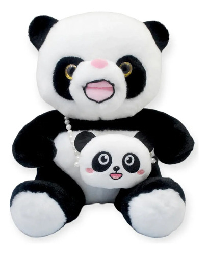Panda De Peluche Bolso Pandita Suave Juguete Animales 23cm Color Negro
