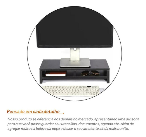 Suporte Para Monitor Em Mdf Com Divisório Gavetas Nicho