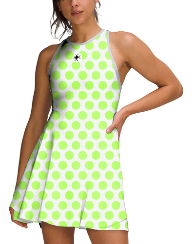 Imagem 1 de 6 de Vestido Beach Tennis C/ Shorts Bolinhas Poa Verde Beachwear