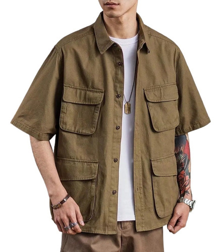 Camisa De Manga Corta Para Hombre, Camisa Safari Up, Camisa