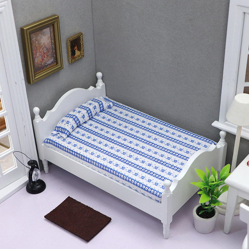 Cama En Miniatura A Escala 1/12, Muebles De Casa De