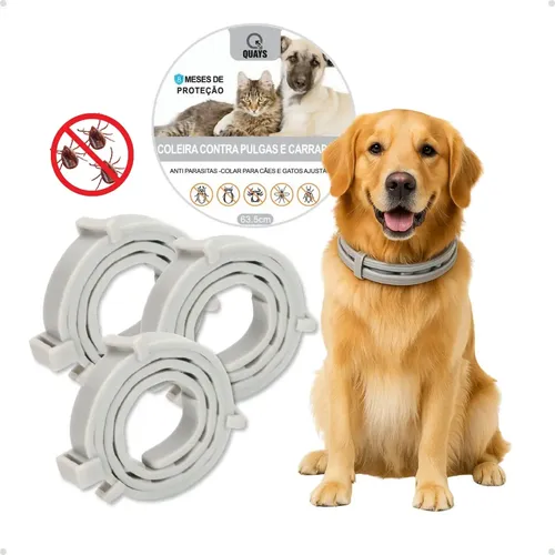 Coleira Quays Antipulgas E Carrapatos 63cm Kit Com 3 Para Cães E ...