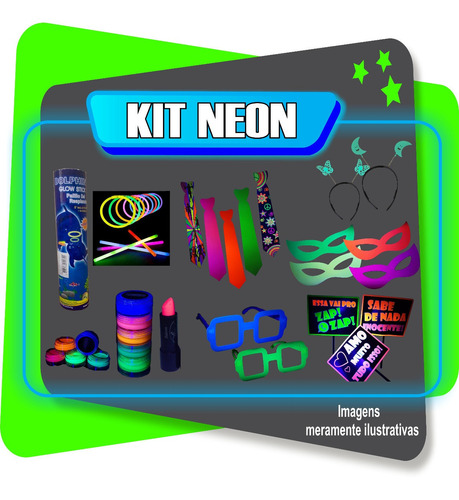 Kit  Festa Tiara, Óculos, Pulseira Neon, Plaquinha 175 Itens