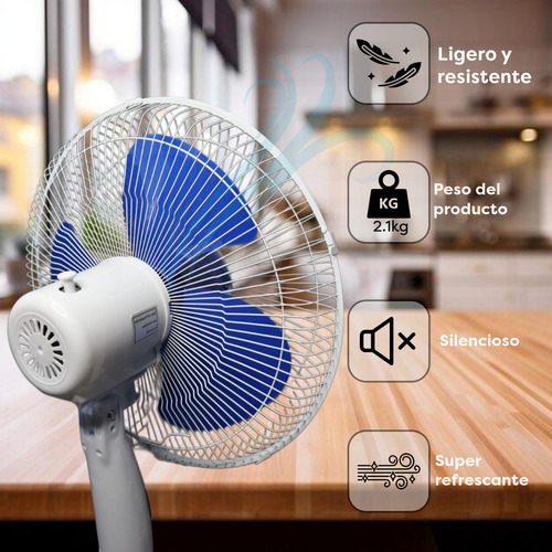 Kit 2 Ventiladores De Pedestal Silencioso 3 Aspas 17 Pulgada 43 Cm 110v Blanco Azul Plástico 3