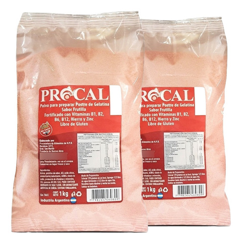 Polvo Para Gelatina De Frutilla Procal 1kg Sin Tacc Pack X2
