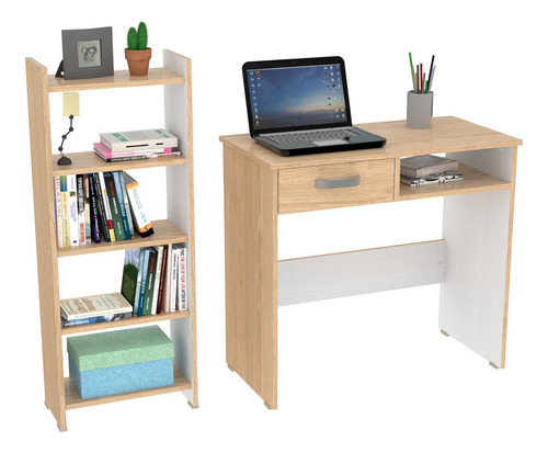 Mueble Escritorio + Biblioteca Maderkit Color Wengue P00179 Color Rovere