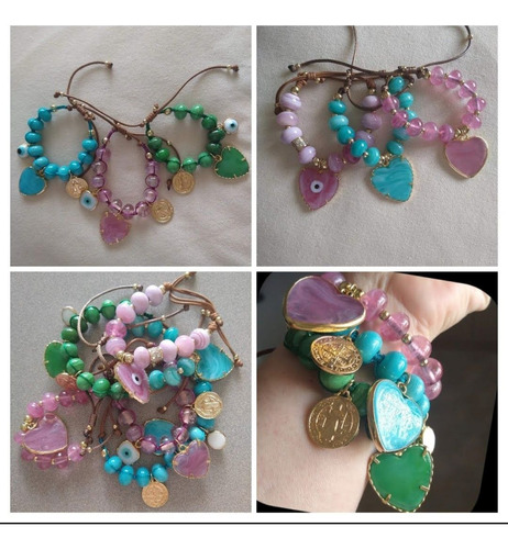 Pulseras De Balines De Cristal De Colores Con Dijes