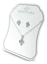 Comprar Aretes Dije Y Cadena En Plata Circón Verde Cactus Joyería