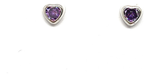 Aros Corazón Circón Morado 6mm Plata Fina 925