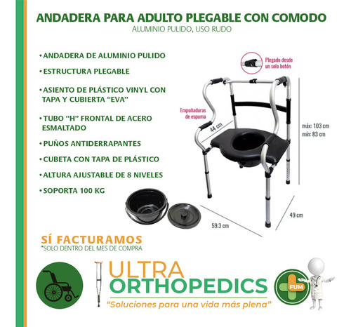 Andadera Para Adulto Mayor Plegable Con Comodo Ajustable