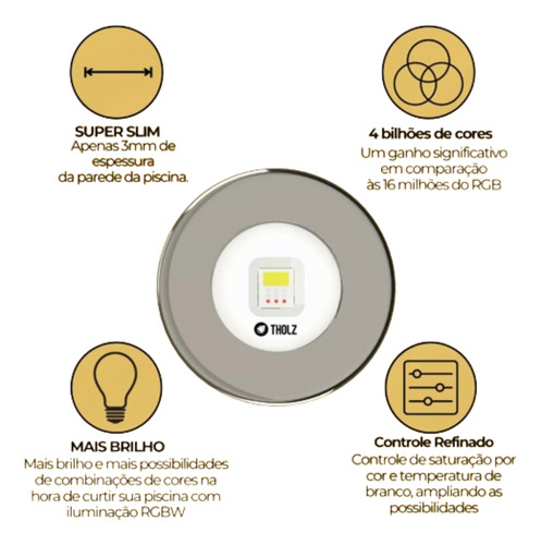 Kit 4x Led Piscina 20w Slim Tecnologia Rgb Cabo 2m Tholz