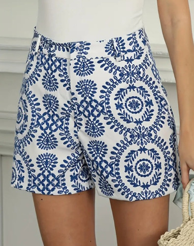Pantalones Cortos De Mujer De Cintura Alta Con Estampado Flo