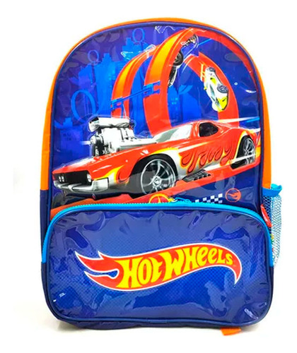 Mochila hot wheels flame car con carro 16 Azul Wabro