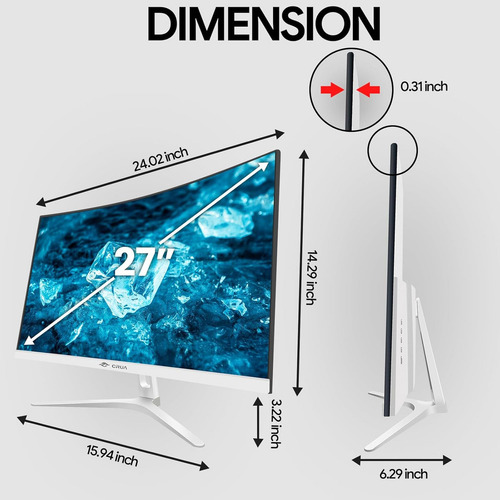 Monitor Gamer Curvo Crua Cr270qb 27 White Hdmi 100 V/127V Admite sincronización automática 1080P HD 100HZ