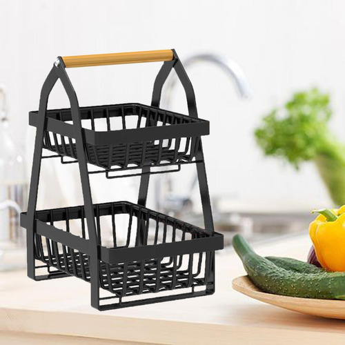 Cesta De Alambre De Metal Desmontable Con Mango De Madera