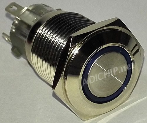 Boton Pulsador De Metal Led Con Retención - 16mm Azul